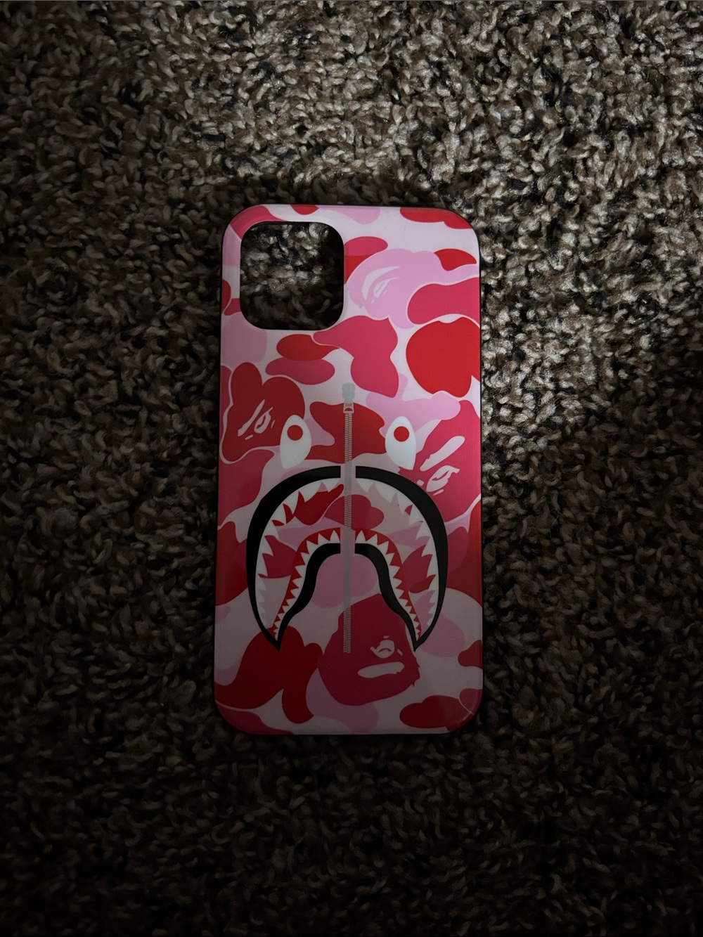 Bape iPhone 12 Red and Pink Camo Shark Phone Case